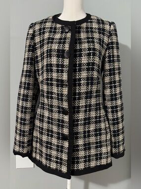 Bella D. Black and Cream Tweed Blazer Jacket Size 8